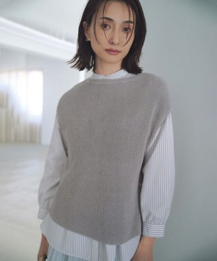 J.PRESS LADIES L 【洗える・接触冷感・UVケア】エステネージュストライプ シャーリング  ブラウス グレーストライプ系