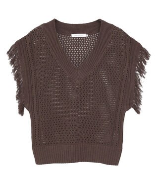 AMERICAN HOLIC 袖フリンジショート丈プルオーバー Brown