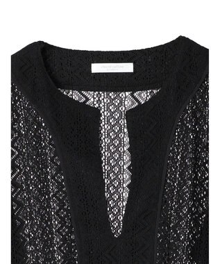 Green Parks カフタンレース７分袖ブラウス Black
