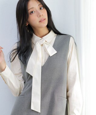 ANY SIS L ボウタイ付きビジュー シャツ アイボリー