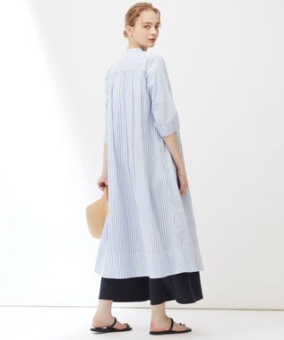 23区 【Indian Factory】コットンポプリン タックディテール シャツワンピース ブルーストライプ