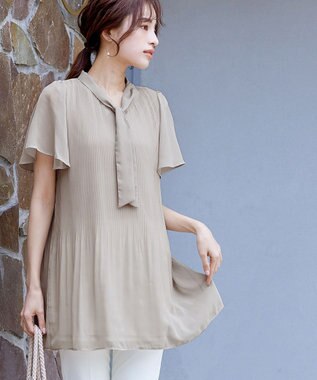 Tiaclasse 【洗える】マジョリカプリーツシフォンチュニックブラウス グレージュ