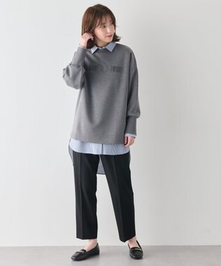 ANY L 【洗濯機可】エンブロイダリーロゴダンボールプルオーバー トップチャコール