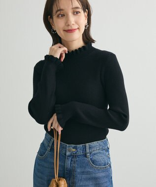 Green Parks ・ｓｗｉｎｇ　ｂｙ　フリルハイネックリブニット Black