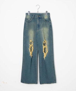 WEGO ヴィンテージウォッシュダメージデニムパンツ デニム中濃加工色