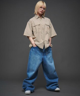 WEGO 【ユニセックス着用ITEM】ミニマムチェックロゴシャツ（SS） ベージュチェック1