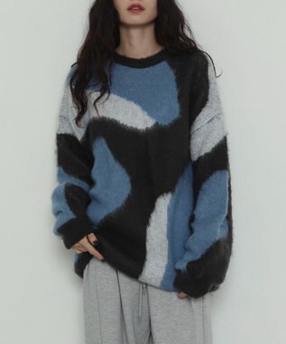 WEGO 【2025年秋冬新作】シャギーパターンニットBIGプルオーバー 柄3