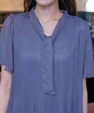 Tiaclasse 【洗える】マジョリカプリーツシフォンチュニックブラウス ブルー