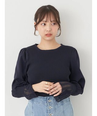 earth music&ecology 袖ポイントニットプルオーバー Navy