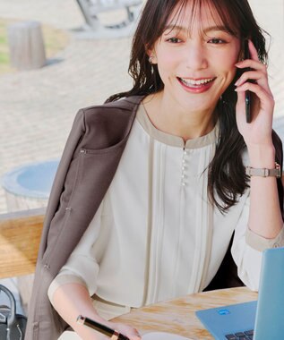 Tiaclasse 【新色追加・洗える】ノーカラーカットソージャケット モカ