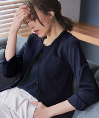 Tiaclasse 【新色追加・洗える】ノーカラーカットソージャケット ネイビー