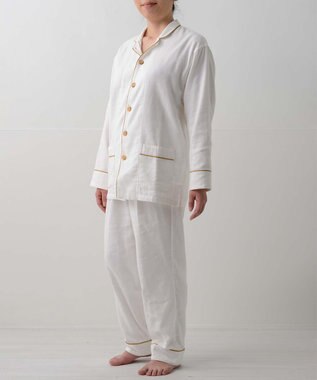 京和晒綿紗 【紗栄子さん愛用パジャマの色違い/UNISEX】ガーゼパジャマ 2重合わせ 白 マスタードバイアス