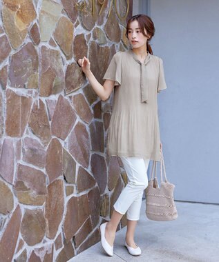 Tiaclasse 【洗える】マジョリカプリーツシフォンチュニックブラウス グレージュ