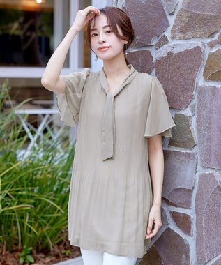 Tiaclasse 【洗える】マジョリカプリーツシフォンチュニックブラウス グレージュ