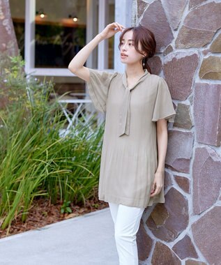 Tiaclasse 【洗える】マジョリカプリーツシフォンチュニックブラウス グレージュ