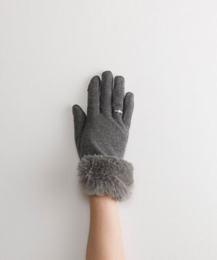 ORuKuBET リングビジューエコファー ジャージグローブ(WOMEN)【タッチパネル対応】 グレー