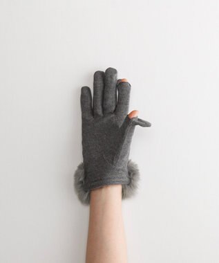 ORuKuBET リングビジューエコファー ジャージグローブ(WOMEN)【タッチパネル対応】 グレー