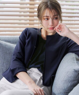 Tiaclasse 【新色追加・洗える】ノーカラーカットソージャケット ネイビー