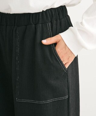 Green Parks 配色ステッチ楊柳イージーパンツ Black