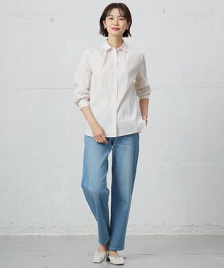 J.PRESS LADIES 【洗える】BEZ VEGA シャツカラー ブラウス ホワイト×ピンク系