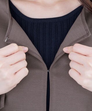 Tiaclasse 【新色追加・洗える】ノーカラーカットソージャケット モカ