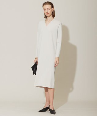 ICB L 【洗える】 シンセティックフルニードル Vネックワンピース トープ系