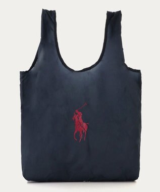 MOONBAT POLO RALPH LAUREN(ポロ ラルフローレン)ポロポニー ポケッタブル レインバッグ Mサイズ 無地 ストラップベルト付き ネイビーブルー