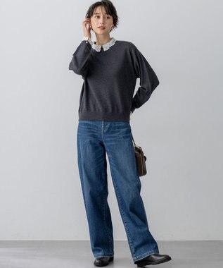 23区 【洗える】エンブロイダリー フラワーレースコンビ ニット グレー系