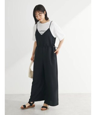 Green Parks 冷やっとすずやかウエストドロストサロペット Black