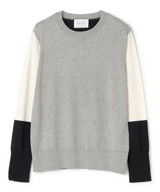BEIGE， CHLOR / ウールシルク配色クルーネックニット Gray