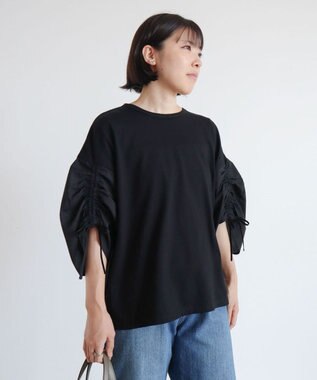 Green Parks ・ＥＬＥＮＣＡＲＥ　ＤＵＥ　ギャザースリーブＴＥＥ Black