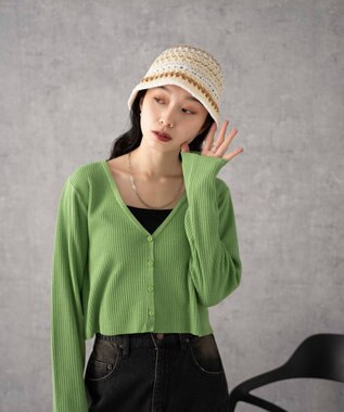 WEGO クロシェ編みボーダーハット オフホワイト