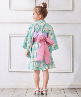ANY KIDS ショート丈 浴衣 セット エメラルドグリーン×アジサイ