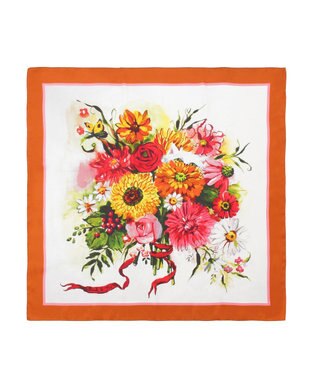 MOONBAT PAUL&JOE ACCESSOIRES(ポール & ジョー) シルクスカーフ 気球 ブーケ 88cm×88cm　手洗いOK オレンジ