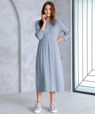 Tiaclasse 【2点セット】ケーブルトップス＆ニットワンピースセット ライトブルー