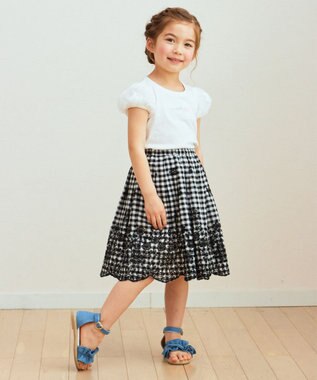 ANY KIDS 裾 刺繍 スカート ギンガムチェック