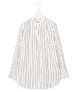 ICB L 【洗える】 リヨセルローン ブザムシャツ オフホワイト×ブラック系