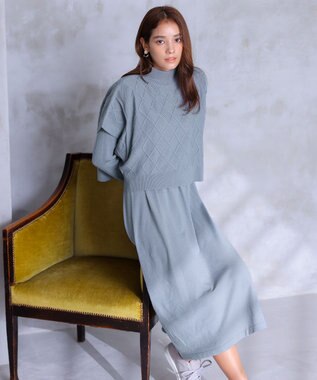 Tiaclasse 【2点セット】ケーブルトップス＆ニットワンピースセット ライトブルー
