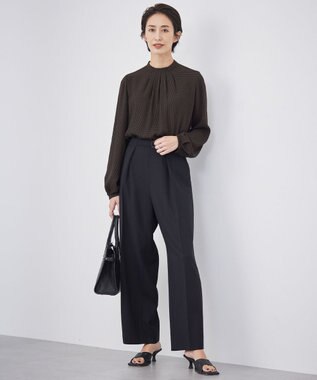 ICB 【洗える】ウール2WAYストレッチ ワイドストレートパンツ ブラック系