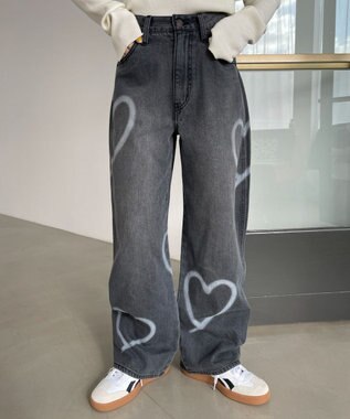 WEGO スプレーペイントストレートデニムパンツ ブラックその他