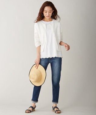 J.PRESS LADIES L 【UVケア・接触冷感】コンパクトコットンスムース 裾刺繍 カットソー ホワイト系