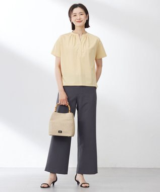 J.PRESS LADIES 【洗える・接触冷感】プレーティングジャージー バンドカラー カットソー マリーゴールド系