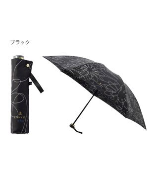 MOONBAT 【新色追加】ランバン オン ブルー 折りたたみ傘 フラワー柄サテンジャガードプリント 簡単開閉 ブラック