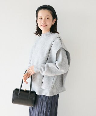 CRAFT STANDARD BOUTIQUE 洗える/ハンドステッチデザインニットプルオーバー Gray Mixture