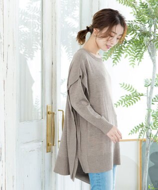 Tiaclasse 【洗える】重ね着風大人ニットチュニック モカ