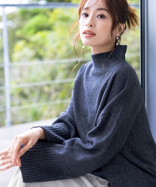 Tiaclasse L 【洗える】モックネックポインテルニットトップス ネイビー