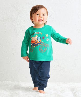 MIKI HOUSE HOT BISCUITS 【80-120cm】ミニ裏毛パイル素材 ジェットコースター柄 ルームウェアセット