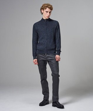 JOSEPH HOMME 【新柄】シルクバルキー　ハイネックジップアップニット ネイビー系