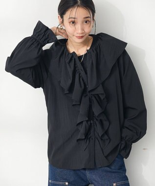 CRAFT STANDARD BOUTIQUE ビッグ襟フリルブラウス Black