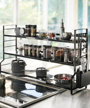 tower コンロ奥ラック 3段 タワー ブラック ブラック